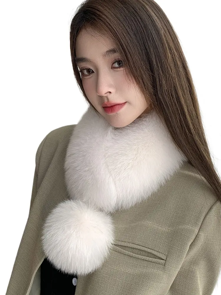 New luxury good quality exquisite fox fur wide version suction clasp scarf fur scarf big ball warm scarf