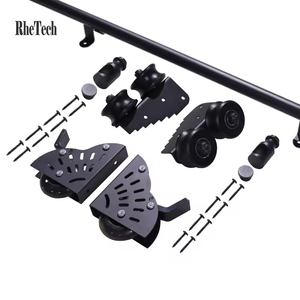 WEKIS Tube rond noir rustique <span class=keywords><strong>4m</strong></span> échelle de grange coulissante en acier échelle de bibliothèque ensemble complet Kit de piste support Rail rond matériel roulant - Product Image 1