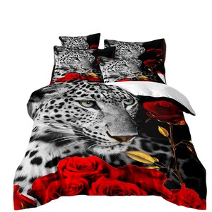 Rose Cheetah <span class=keywords><strong>Leopard</strong></span> Duvet cover <span class=keywords><strong>bedding</strong></span> Set chất lượng Comforter cho nam giới phụ nữ khách sạn phòng ngủ cho ngày Valentine đám cưới động vật - Product Image 1
