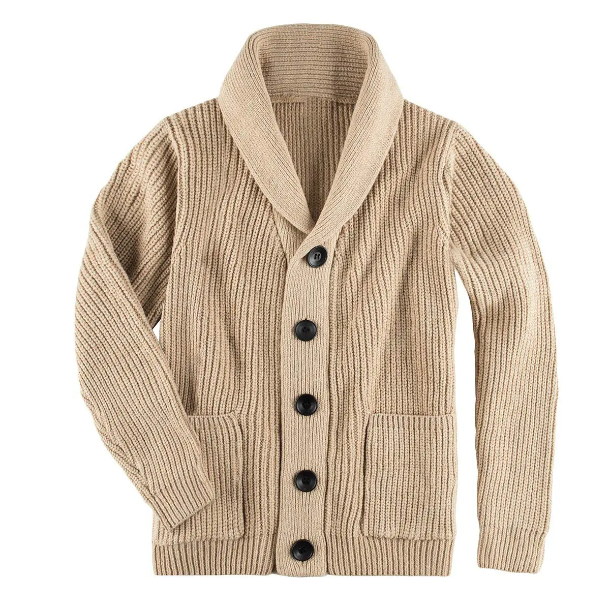 OEM-Jersey personalizado de fábrica para hombre, cárdigan de cuello chal con botones y bolsillos, abrigo de invierno
