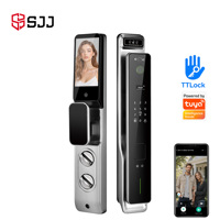 Serrure Intelligente WiFi SJJ Entièrement Automatique TTLock Tuya avec Reconnaissance Faciale, Capteur de Veine Palméenne, Caméra de Visiophone, Interphone Vidéo, Déverrouillage à Distance via Application pour Portes en Bois