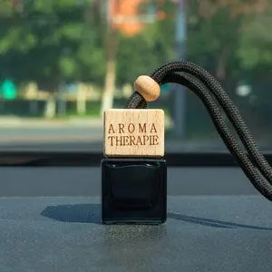 8ml Square Glass Perfume Car Diffuser Bottle with Black Wooden Cap Car Refresher Bottle For Essential Oil