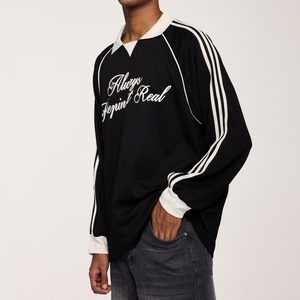 Fabricant de maillot rétro américain vierge tenue unie col rond personnalisé unisexe sportif chic à manches longues t-shirt en coton - Product Image 2