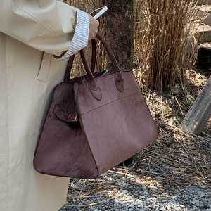 กระเป๋าโท้ทผู้หญิง สีน้ำตาลแดง สีมอคค่า สีพื้น หัวเข็มขัดแม่เหล็ก กระเป๋าซิป ชุดลำลองประจำวัน ขนาดกลางถึงใหญ่ - Product Image 3