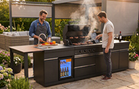 Ensemble de barbecue pour cuisine extérieure avec quatre brûleurs principaux, un brûleur latéral, comptoir en HPL pour la cuisson dans la cour