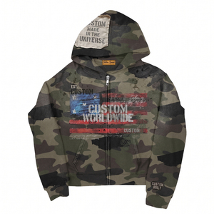 Custom Embroidered Hoodie Mens Massive 450gsm Camo Pullover Top Worldwide <strong>Graphic</strong> Print Boxy Fit Sunfaded Zip up <strong>Jumper</strong> Men - Product Image 1