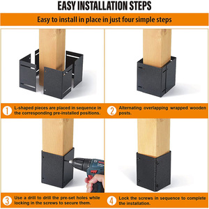 Metal Post Protection Sleeve Kit For Wooden Fence <b>Table</b> <b>Leg</b> Shield With Adjustable Design And Drill Installation - Product Image 4