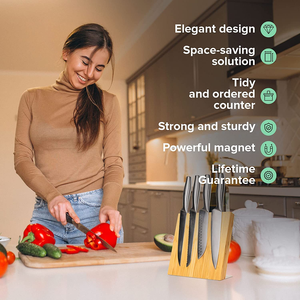 Bloque Magnético Grande y Resistente para Cuchillos con Bambú Ecológico y Acero Inoxidable, Soporte Estable para 10 Cuchillos para Encimera de Cocina - Product Image 4