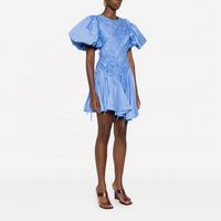Robes pour femmes OUDINA de haute qualité, élégantes, à manches bouffantes, plissées, mini courtes, décontractées, grandes tailles