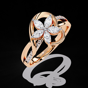 Bague Fleur en Or Rose Massif 14K 18K avec Diamant de Laboratoire Certifié IGI Qualité VVS Coupe Marquise Minimaliste pour Femme – Fiançailles - Product Image 1