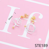 BLLYF141- TE Bijoux tendance pour femmes en argent sterling 925, boucles d'oreilles créoles et clous en zircon en forme de goutte et d'étoile