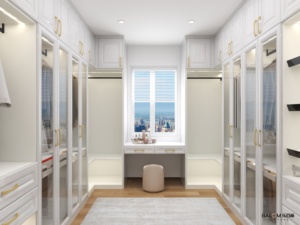 <span class=keywords><strong>Armario</strong></span> de Ropa Sencillo con Acabado de <span class=keywords><strong>Vinilo</strong></span> PVC, Panel de Listones, Estante de Vidrio, para Dormitorio, Vestidor, Armarios Blancos con Isla - Product Image 2