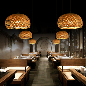 Led Lighting New Bamboo Rattan Wave Shade Bamboo E27 Pendant <b>Light</b> <b>Dining</b> Room Hanging Chandeliers Lantern Fixture - Product Image 2