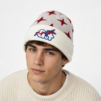 Bonnet Jacquard Premium à Revers Broderie Gonflée Chapeau Tricoté Hiver Doux et Chaud Bonnet Streetwear Tendance pour Hommes et Femmes