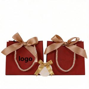 Factory Direct Customizable Burgundy Paper <b>Bag</b> With Ribbon & Handle Festive Ideal for Wedding & Chinese New Year <b>Gift</b> Packaging - Product Image 2