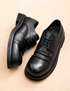 Zapatos de Cuero para Hombre de Alta Calidad, Diseño Artesanal, Punta Redonda, Formales, Retro, Negros, con Cordones, que Aumentan la Estatura - Product Image 6