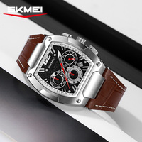 Reloj de Pulsera Cuadrado Personalizado para Hombre, Deportivo, de Negocios, de Cuero, con Cristal, Resistente al Agua, con Indicador de Fase Lunar, Cronógrafo, Simple, de Cuarzo