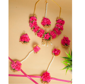 Stylish Handmade Red Floral Bride Jewelry <b>Set</b> Necklace Earrings <b>Bracelet</b> Ethnic Wedding Party Wear - Product Image 2