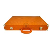 Jeu de backgammon de voyage pliable de luxe en crocodile orange avec gobelets à dés et pions, cadeau haut de gamme pour adultes
