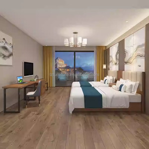 Economical Commercial Hotel Bedroom Furniture Set Solid Wood Bed with Upholstered Headboard Nightstands TV Cabinet & <b>Wardrobe</b> - Product Image 4