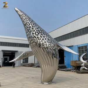 Grande sculpture de <span class=keywords><strong>baleine</strong></span> d'extérieur en acier inoxydable ajouré, structure paramétrique, monument décoratif pour place publique et parc côtier - Product Image 3
