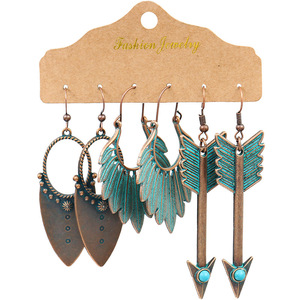 Fashion Jewelry Alloy <b>Drop</b> Earrings Geometric Vintage Style For Women Party Dangle Earrings Set Of 3 Pairs - Product Image 3