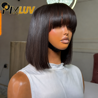 Perruque en cheveux humains naturels vierges brésiliens en gros pour femmes noires, perruque courte bob avec dentelle HD, perruque frontale sans colle avec dentelle HD