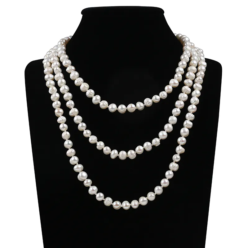 Wholesale Natural 8-9mm Long Pearl White Freshwater Pearl Necklace