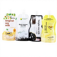 Sachets souples imprimés flexo jetables en gros pour lait de soja, résistants aux hautes températures, pour boissons, emballages stand-up