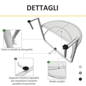 Outsunny Mesa Barandilla Plegable con 3 Alturas Regulables en Metal, 60x45x50cm, Blanco - Product Image 6