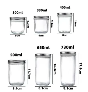 China Factory Canning Jar With Lid 150ml 250ml 300ml 750ml 1000ml 1500ml Glass Mason Jars In Bulk With Gold Metal Lid