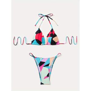 Traje de Baño de Lujo Personalizado para Mujer, Conjunto de 2 Piezas, Mini Bikini Transparente con Tiras, Decoración de Cristal, Ropa de Playa Sexy Transparente - Product Image 6