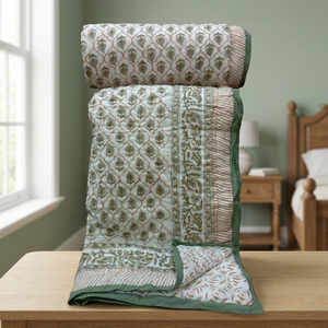 Collection Hiver - Couette en Coton Imprimée à la Main - Lit Double - Motif Floral Traditionnel - Fabrication Artisanale - Usage Domestique - Product Image 2