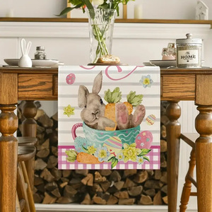 Chemin de table de Pâques DAMAI en polyester, motif lapin et carotte, décoration intérieure pour la maison et la salle à manger, 13x72 pouces - Product Image 4