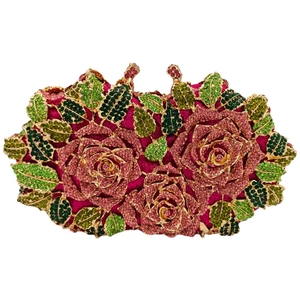 Women Luxury 3D Floral Rhinestone <b>Clutch</b> Evening Bag Gold Chain Strap Sparkling Rose Crystal Handbag for Night Out - Product Image 1