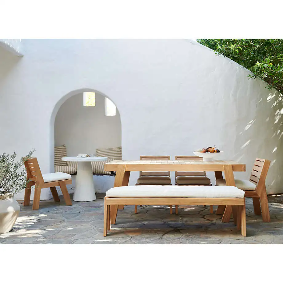 All Weather Natural Teak Wood Dining Table Chairs Outdoor Garden Furniture Dining Table Set 6 8 10 Seat Modern For Restaurant