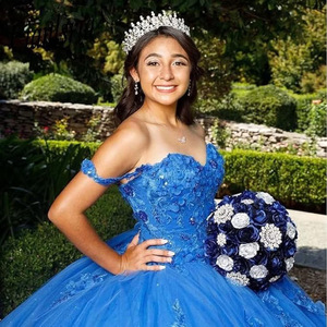 S3002A 2025 Blue High-Level Performance Dress Heavy Trailing Three-Dimensional Flower Colored Yarn Vocal Solo Summer Tutu Dress - Product Image 4