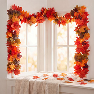 Guirlande artificielle d'érable d'automne 100cm-200cm, feuilles en soie pour la décoration de fenêtre et de cheminée - Product Image 1