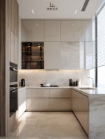 Ensemble de meubles de cuisine modulaires en bois massif européen sur mesure avec comptoirs en marbre naturel et armoires de cuisine modernes de luxe