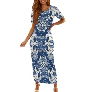 Stampa su richiesta abito con motivo a fiori Pattern Pohutukawa personalizzato da donna sera Puletasi all'ingrosso abiti polinesiani in due pezzi - Product Image 5