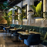 Ensemble de mobilier de restaurant Ron Group Luxury Square en pierre frittée, avec table et chaises, et banquette en velours bleu pour pizzeria et café