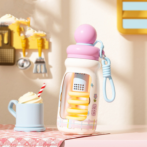 Bouteille d'eau isotherme pour enfants avec motif de dessin animé mignon, 500 ml, bouteille thermos portable avec sangle pour les voyages, pour enfants - Product Image 4