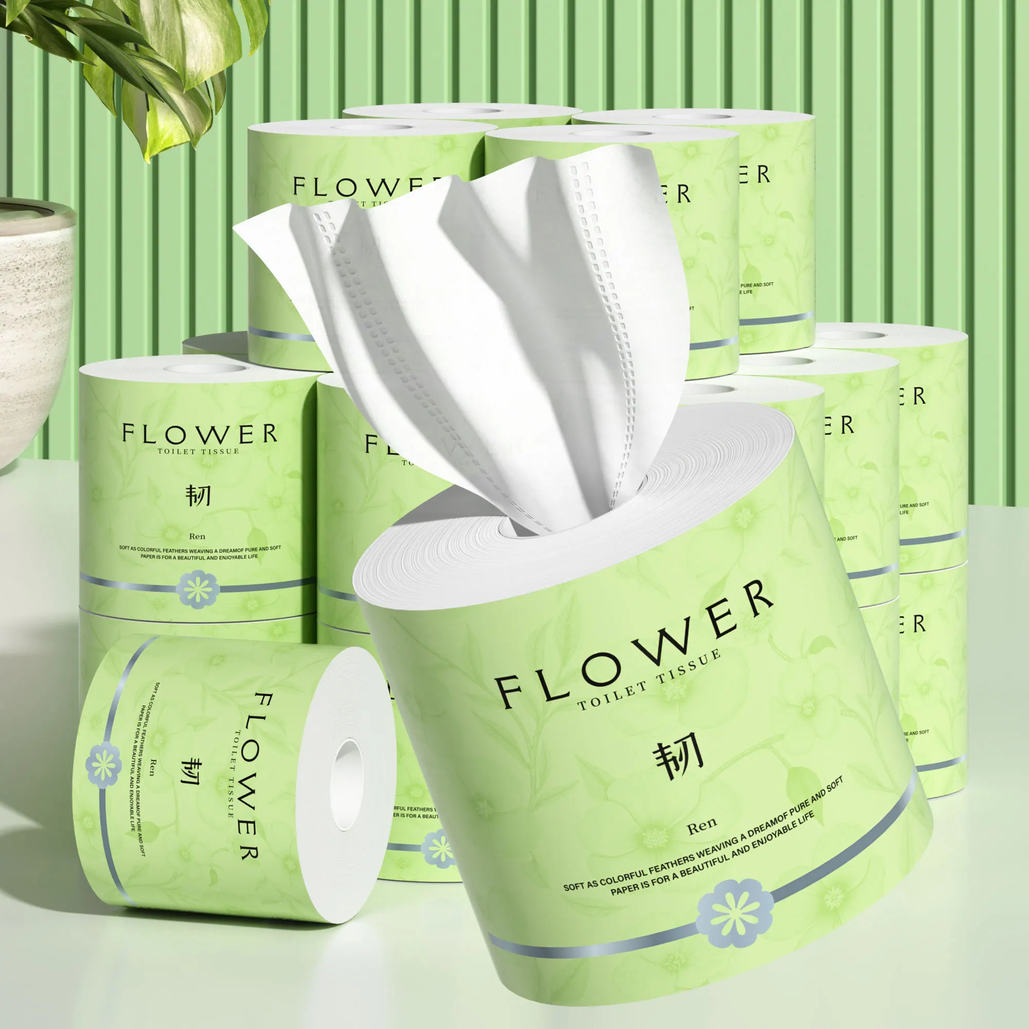 Eco Friendly Virgin Bamboo Pulp Soft Hollow Core Toilet Paper Roll Household Bathroom Toilet Tissues