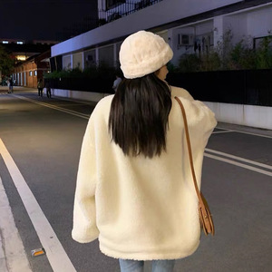 White Faux Fur Coat Women's Loose Thickened Winter Jacket Stand Collar Warm Outwear - Product Image 3