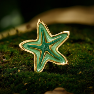 Fashion <b>Ring</b> Star Shape Green Enamel Gold Plated 316L Stainless Steel Sustainable Resistant Jewelry - Product Image 3