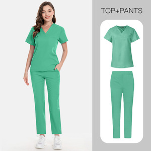 ชุดยูนิฟอร์มพยาบาลสำหรับห้องผ่าตัดในโรงพยาบาล ชุดยูนิฟอร์มพยาบาลแบบ unisex สำหรับผู้หญิงและผู้ชาย แขนสั้น คอวี ชุดสครับเสื้อและกางเกง - Product Image 5
