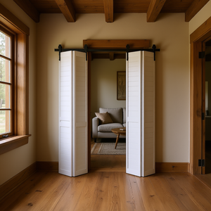 Kit de quincaillerie pour porte coulissante pliante de 60 pouces, rail noir, style ferme, en acier au carbone, pour intérieur - Product Image 2