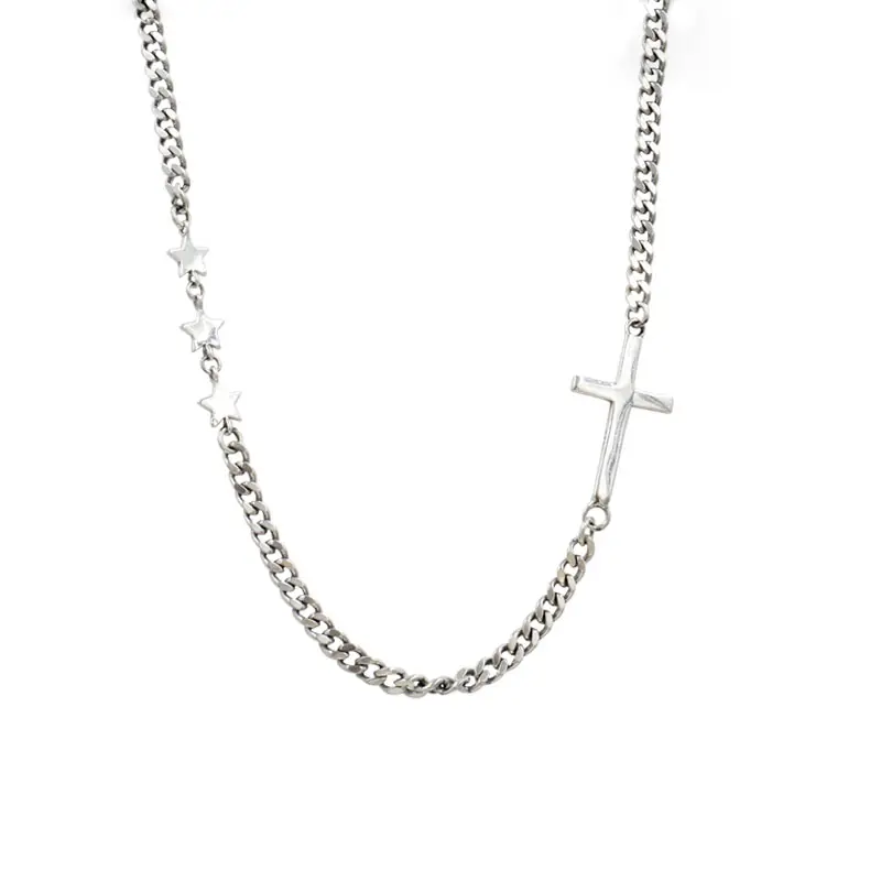 ANENJERY Cross Pendant Star Thai Silver Necklace For Women Vintage Jewelry Gifts Wholesale