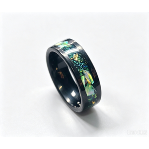 4mm Men and Women Ring Hammered Inlay <strong>Opal</strong> and Meteorite Black Plated Factory Directly Sell - Product Image 3