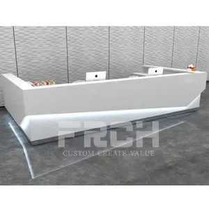 Su misura In Legno Moderno A Forma di U Highgloss Bianco Reception con la Luce del Led